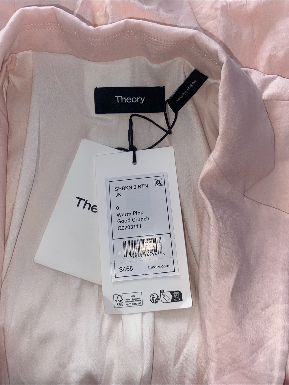 Theory Warm Pink Blazer Jacket